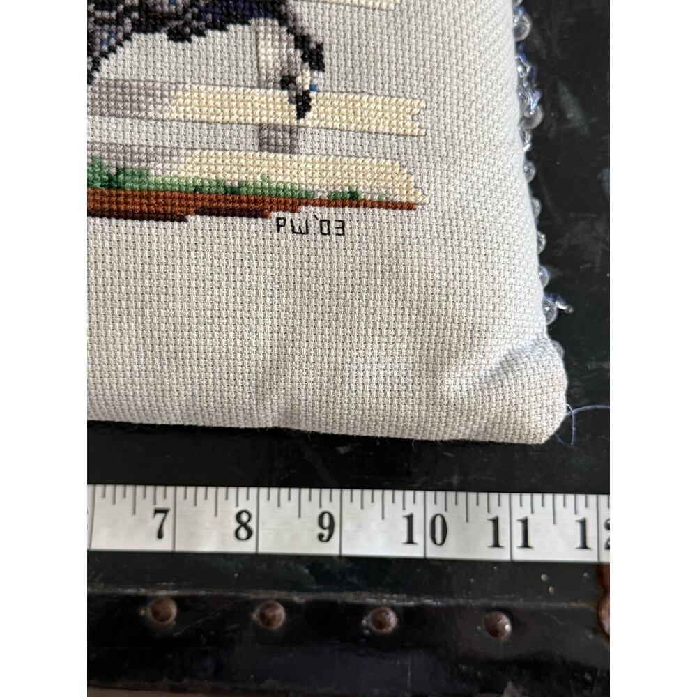 Western Horse Crossstitch Accent Pillow Handmade Cowboy - Picture 3 of 4